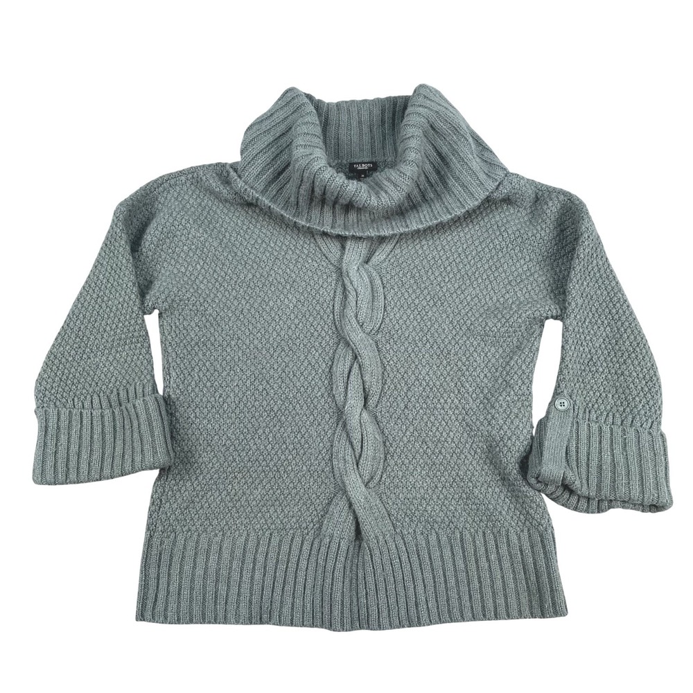 Talbots Womens Wool & Alpaca Blend Moss Green Cowl Neck Sweater Sz Medium